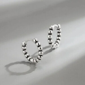 925 Sterling Silver Small Huggie Hoop Earrings Beaded Huggies